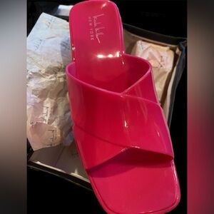 NICOLE MILLER Hot Pink Retro Jelly Block Heel Slides Y2K Sandals Sz 7